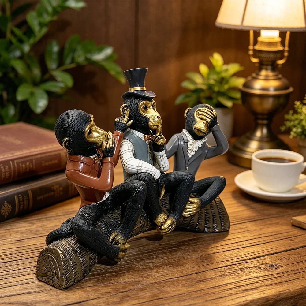 Figura Retro de Tres Monos, Estatua de Resina de Monos que No Vienen, No Escuchan, No Hablan, Regalo Único