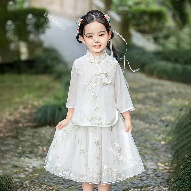 

Summer New Fairy Hanfu 2 Pieces Set Kids Girl Children Tang Suit Chinese Traditional Princess Clothing Hanfu New Year Costume