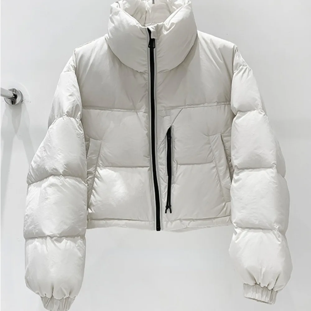 2024 Newest Short Fluffy Puffer Down Jacket Women Stand Collar Zipper Fashion Casual Warm White Duck Down Bubble Loose Coat