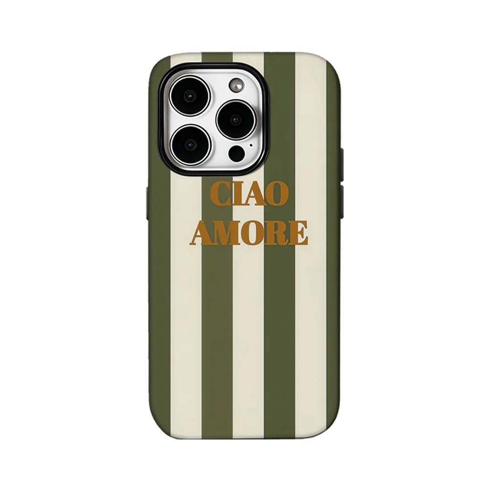 Funda de teléfono CIAO AMORE KAKI para iPhone 17 16e 16 15 14 13 12 11 X XS XR XSMAX 7 8 Air Pro Max Plus, funda trasera de lujo de doble capa