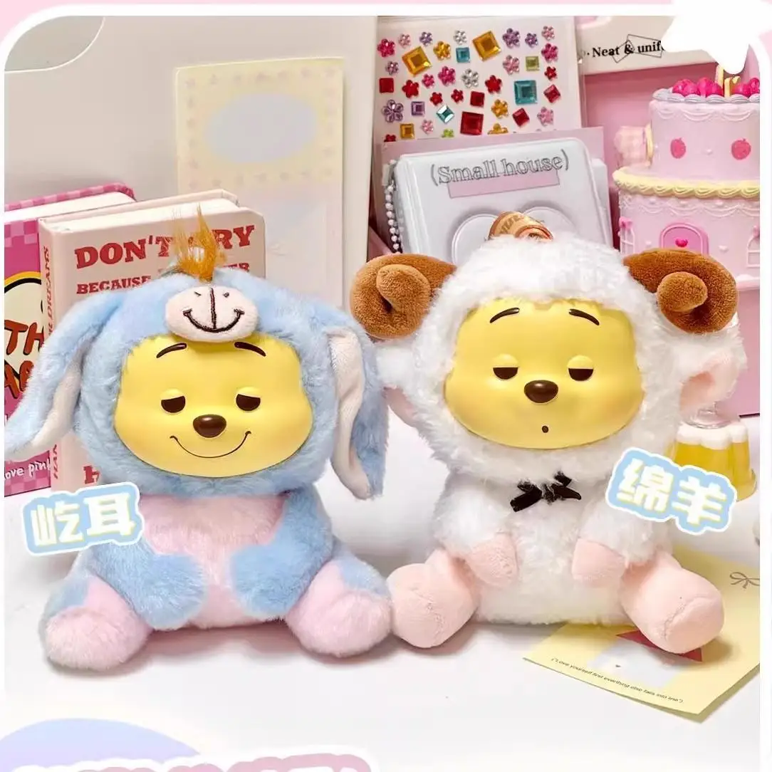 Original winnie the pooh festa impertinente vinil rosto boneca caixa cega bonito inchado estatueta brinquedo colecionável kawaii menina presente de aniversário