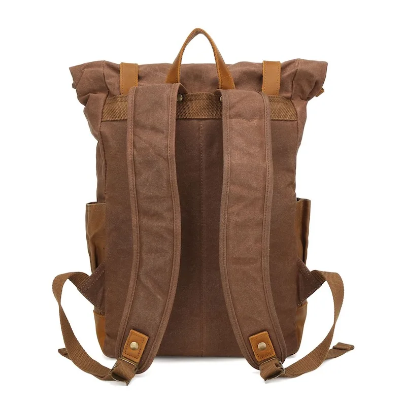 خمر الجلود والشمع قماش الصدام اللون على ظهره مقاوم للماء 13 بوصة الكمبيوتر سعة كبيرة حقيبة السفر في الهواء الطلق التخييم Mochila #6