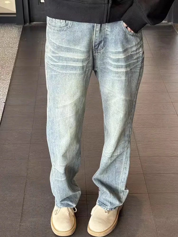 

American Retro Men's Jeans Straight Leg Slim Fit High Street Cleanfit Trousers Trendy Brand Autumn Winter Sle Loose Fit