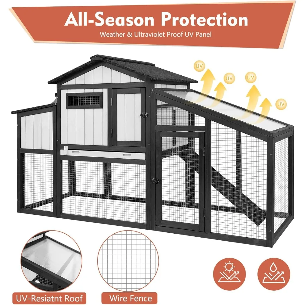 

65.3 L Chicken Coop, Expandable Chicken House for Outdoor Indoor with Nesting Box, Leakproof Tray and UV-Resistant Panel
