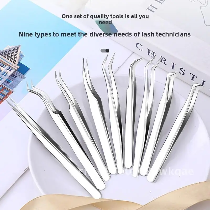 전문가용 고정밀 속눈썹 족집게 세트 진유 클립 도구 (인조 속눈썹 시술용, 초보자용, 거울 포함, 골드)
