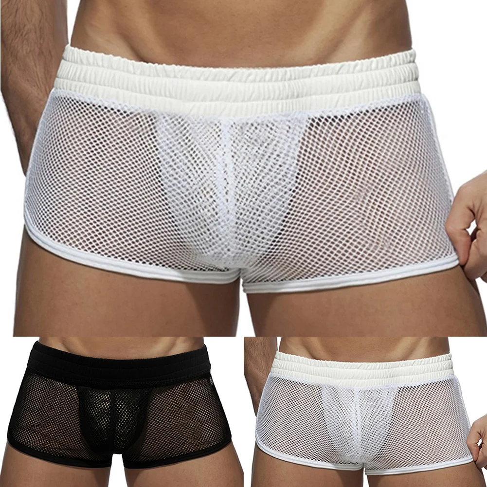 

Men Mesh Transparent Boxers Trunks Low Waist Beach Casual Sexy Shorts Home Sleepwear Boxer Short Underpant