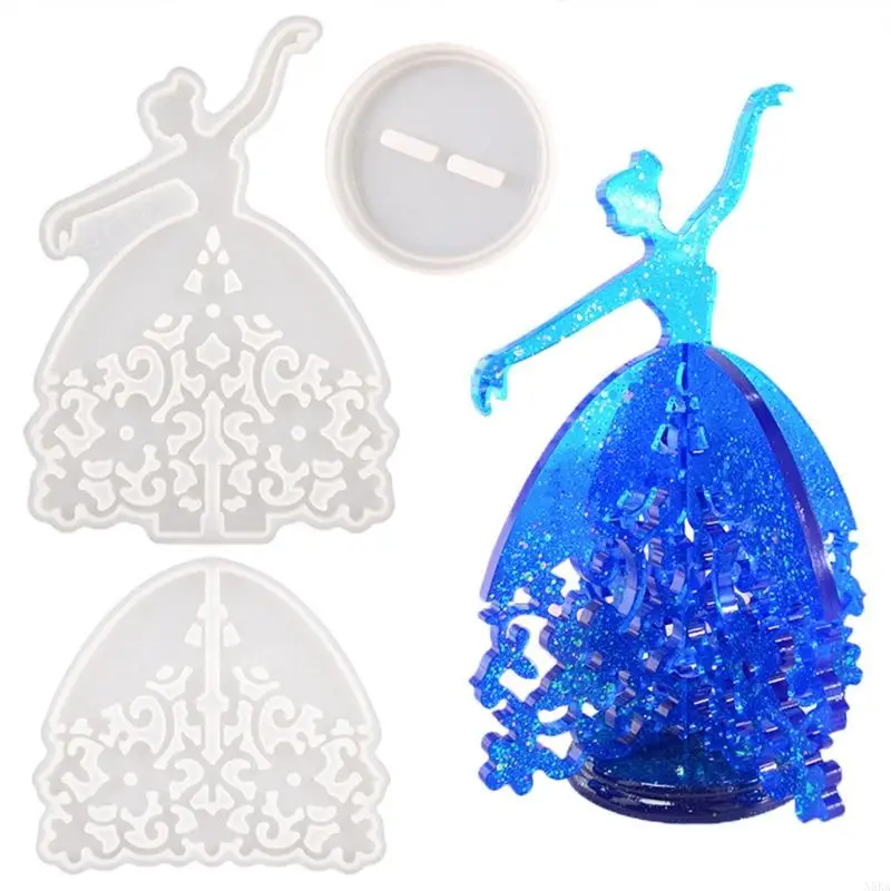 N5KA Crystal Epoxy Mold Stereo Mirror Dancing Girl Jewelry Holder Mold Ornaments Mold