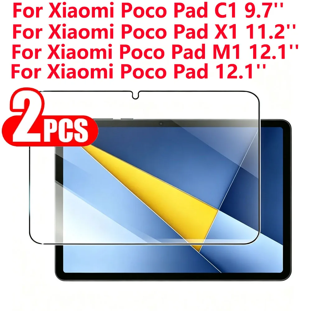 2 Pieces HD Scratch Proof Screen Protector Tempered Glass For Xiaomi Poco Pad C1 9.7 X1 11.2 M1 12.1 Tablet Protective Film