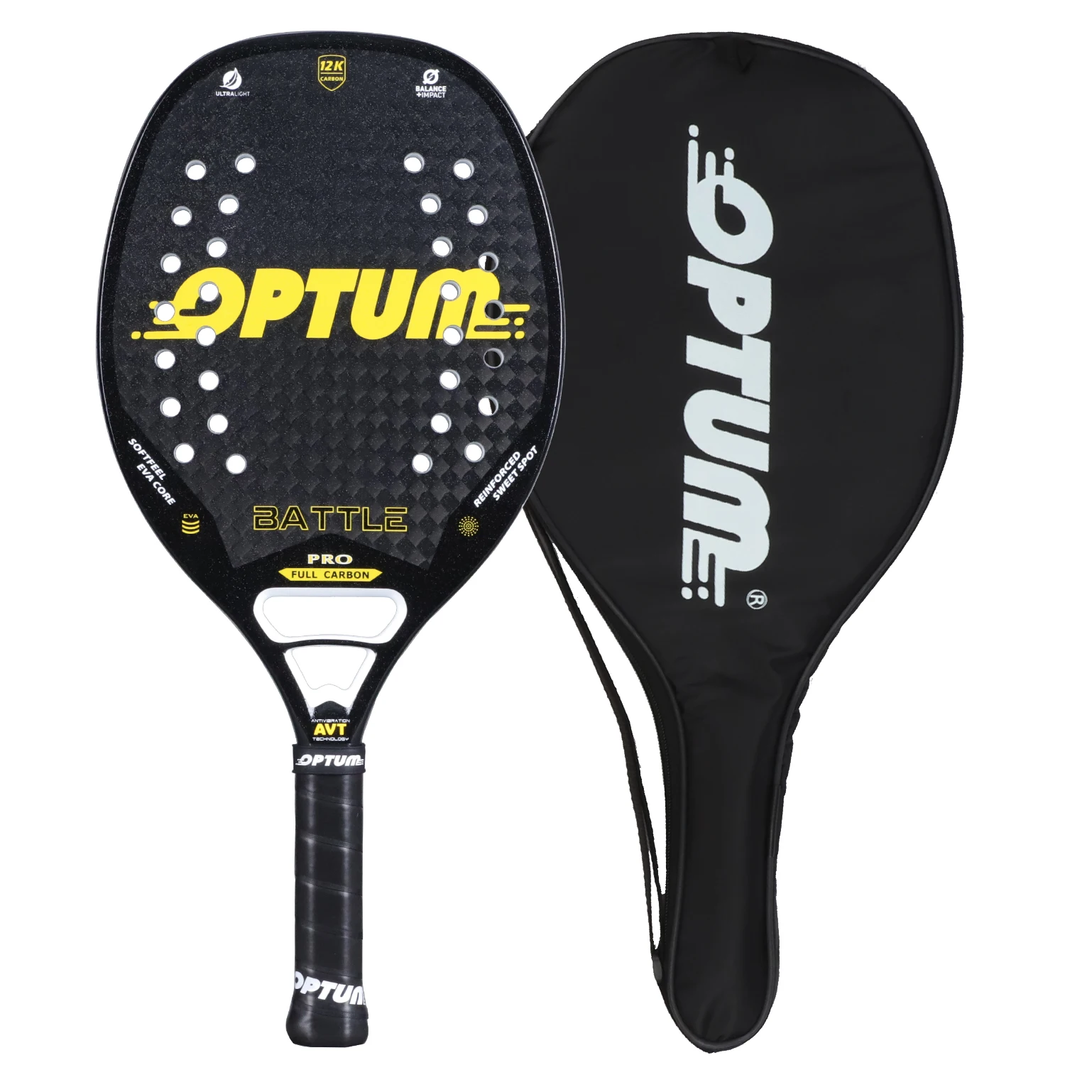 OPTUM BATTLE – raquette de Tennis de plage en Fiber de carbone 12K, Surface rugueuse avec sac à couverture