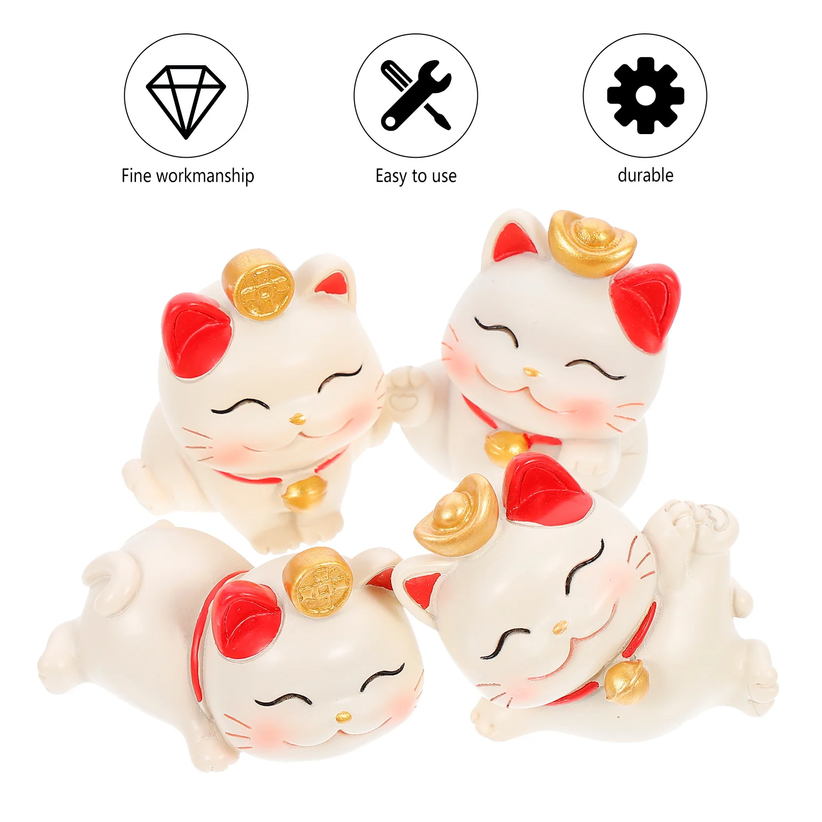 

4Pcs Cat Decor Resin Sculpture Indoor Outdoor Desktop Cake Car Wealth Luck Ornament Cat Statue