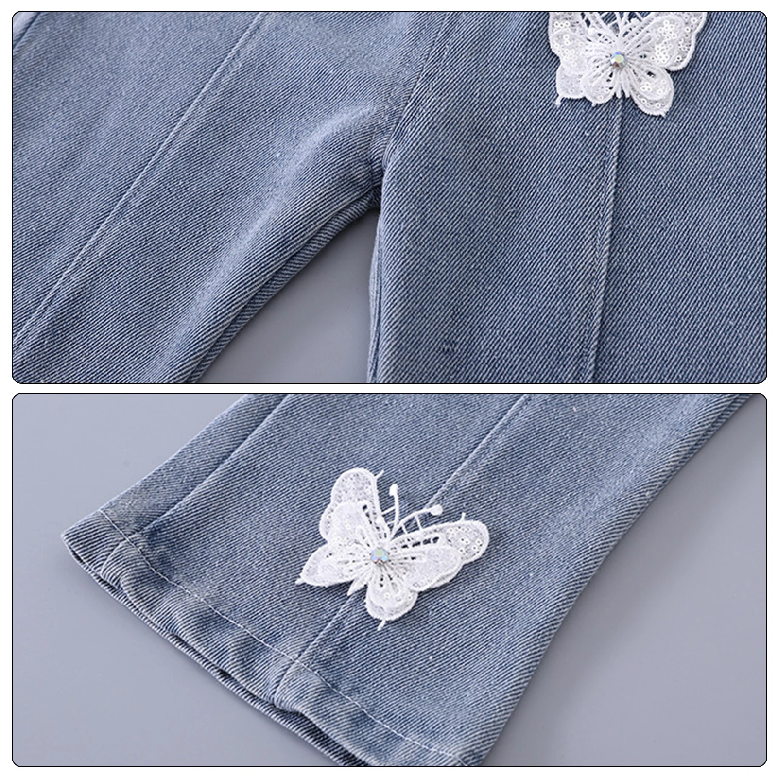 Baby Girls Apparel 2‑Pcs Outfit,3D Butterfly Crewneck Sweatshirt Denim Pants,Cute Toddler Kids Casual Tracksuit,Loose Daily Set