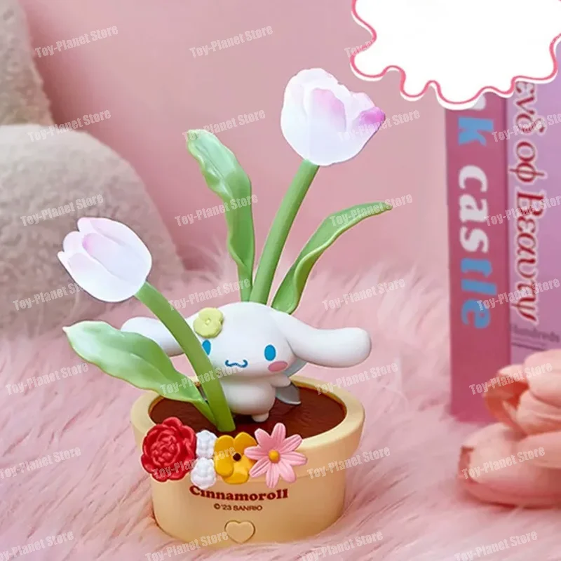 【Meio preço】MINISO Sanrio Flower Fairy Series Kuromi My Melody Cinnamoroll Anime Figura Led Night Light Toys