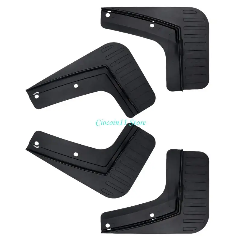 Y1UB Black Vehicle Mud Flaps, 4-Piece Front and Rear Wheel-Area Set with Molded Panels and Ribbed Lower for Wet, Muddy, or