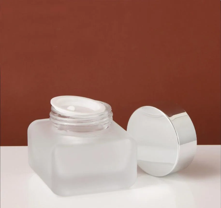 50G frosted glass jar pot tin day night cream eye serum essence/moisturizer mask gel/wax skin care cosmetic bottle