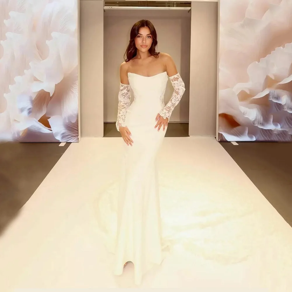 

2025 Modern Wedding Dresses Women Lace Sweetheart Mermaid Bridal Dress Robes De Mariée Long Train Wedding Gown Customized
