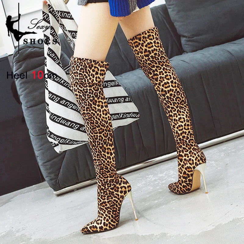 Winter Women Over-the-Knee Boots Fashion Pointed Toe High Heels New Elasticity Long Boots Party Plush Ladies Shoes Club Footwear