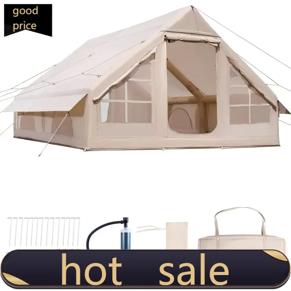 

Популярная портативная надувная палатка для 4 сезонов с ручным насосом, палатка для глэмпинга на любой погоду, в комплекте с печкой