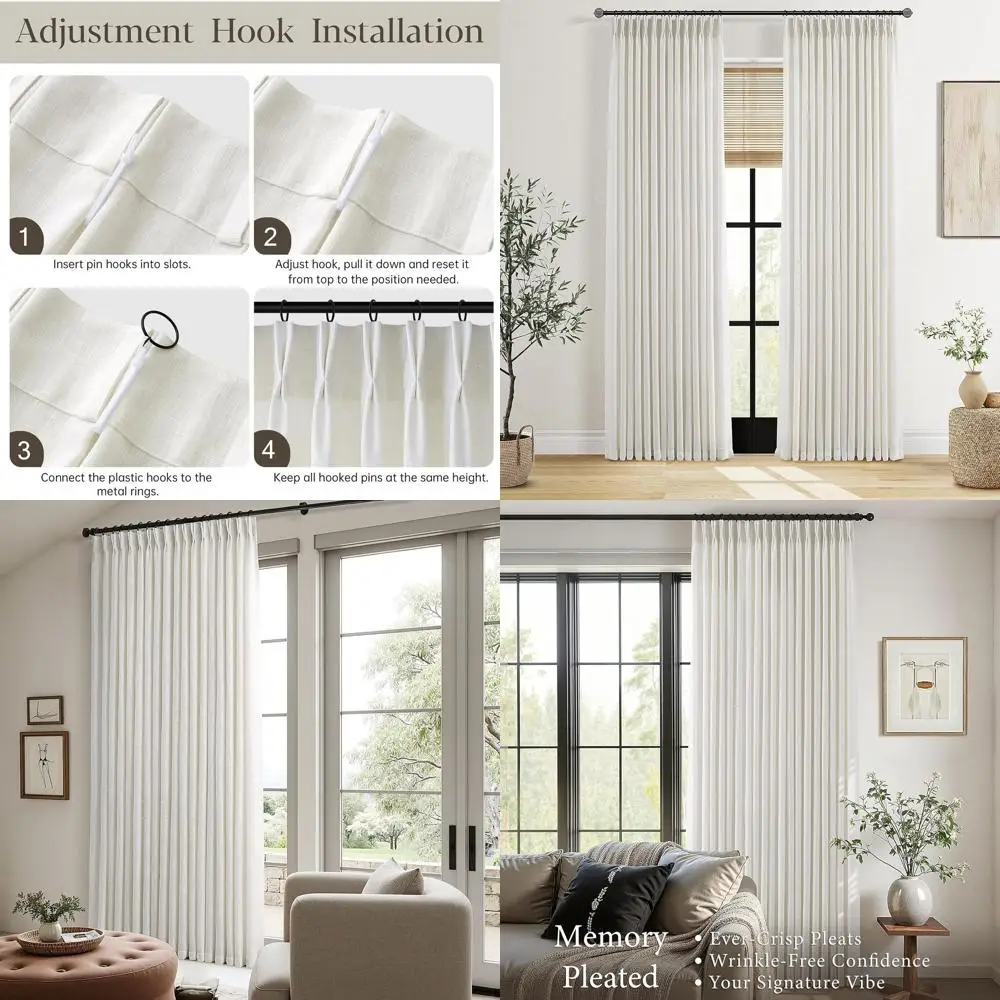 

Натуральные льняные шторы с защипами, полупрозрачные, 2 панели, для гостиных и спален, цвет слоновой кости, в стиле бохо