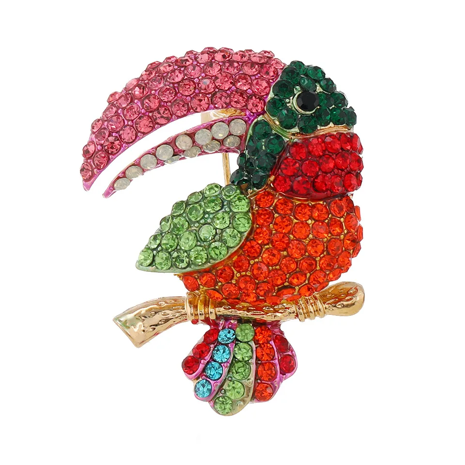 Luxury Colorufl Crystal Parrots Alloy Brooches Pines For Women Men Fashion Classic Gorgeous Rhinestone Bird Badges Jewelry