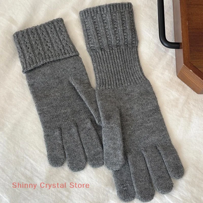 Gants chauds tricotés de couleur unie, à la mode, pour écran tactile, pour l'extérieur, résistant au froid, cyclisme, épais, automne et hiver