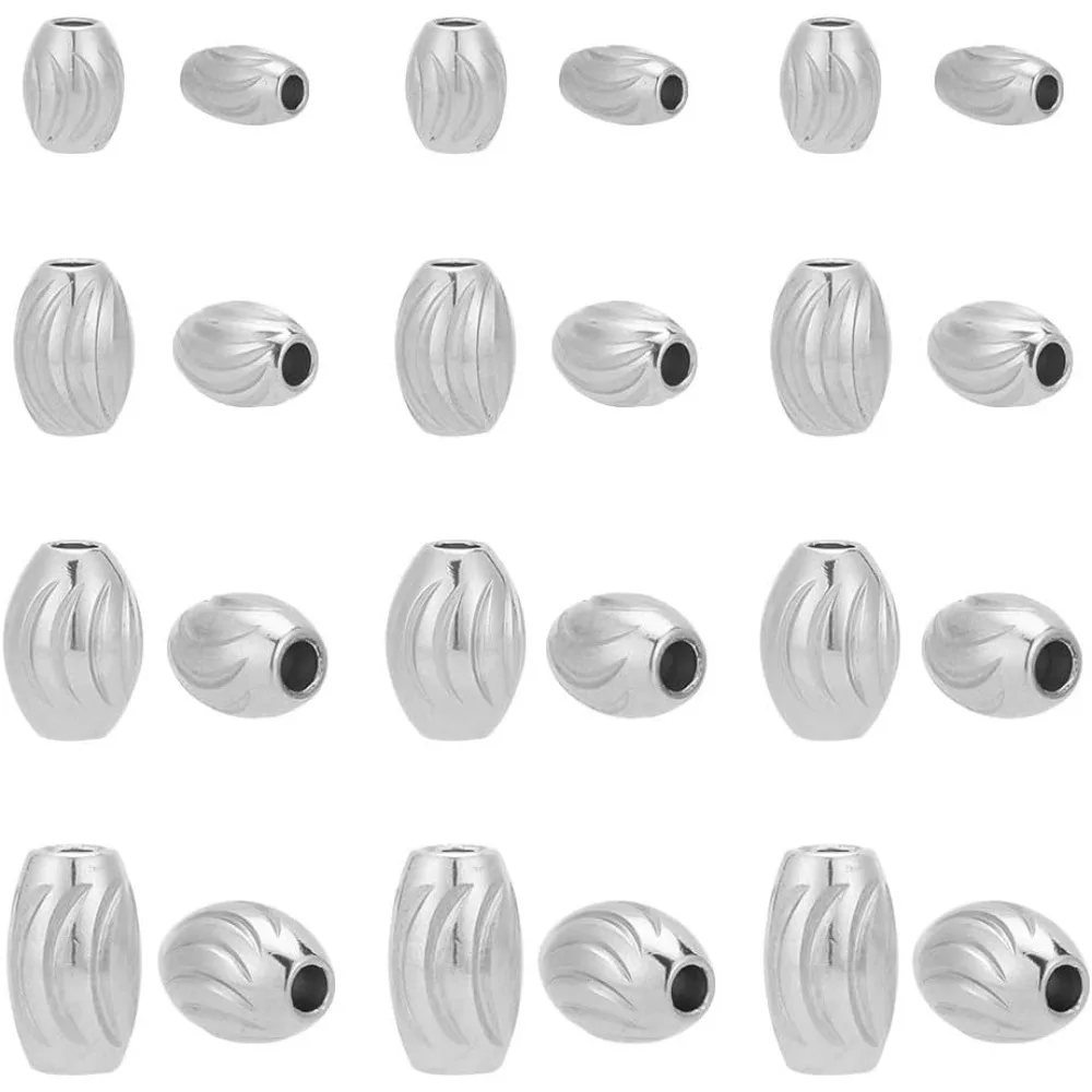 

24 Pcs 4 Sizes Barrel Spacer Beads 201 Stainless Steel Beads Grooved Loose Spacer Beads Charms Polished Smooth Metal Beads