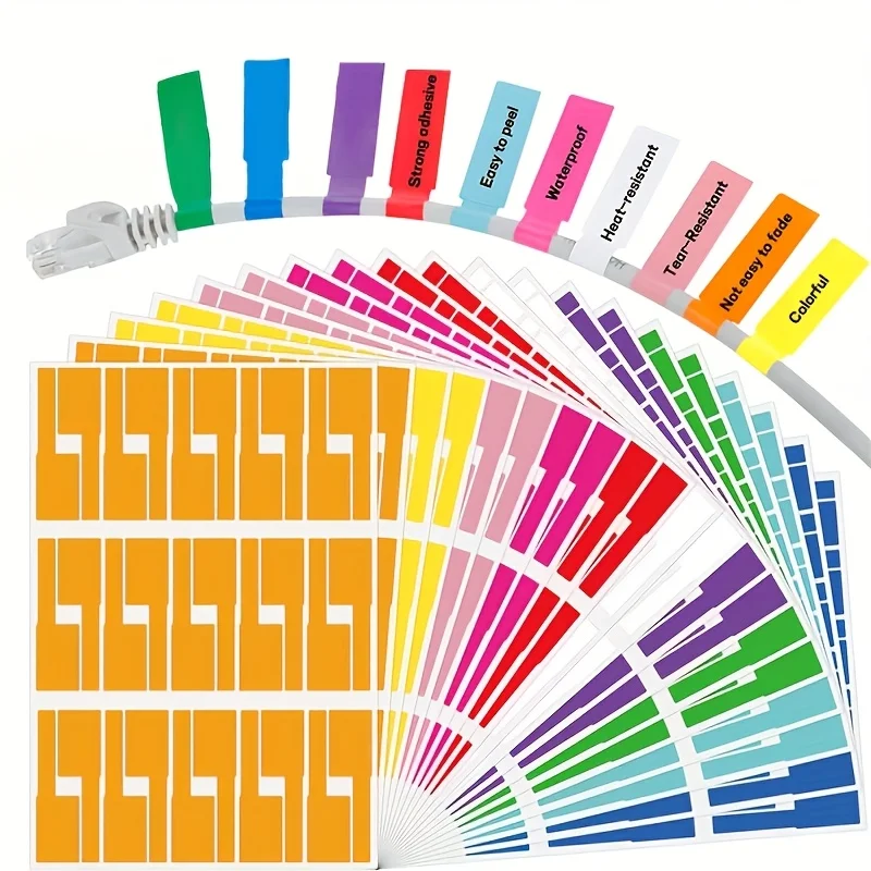 180 multi-color cable labels - waterproof, tear-resistant PVC material, handwritten and laser printer compatible, scratch-resist