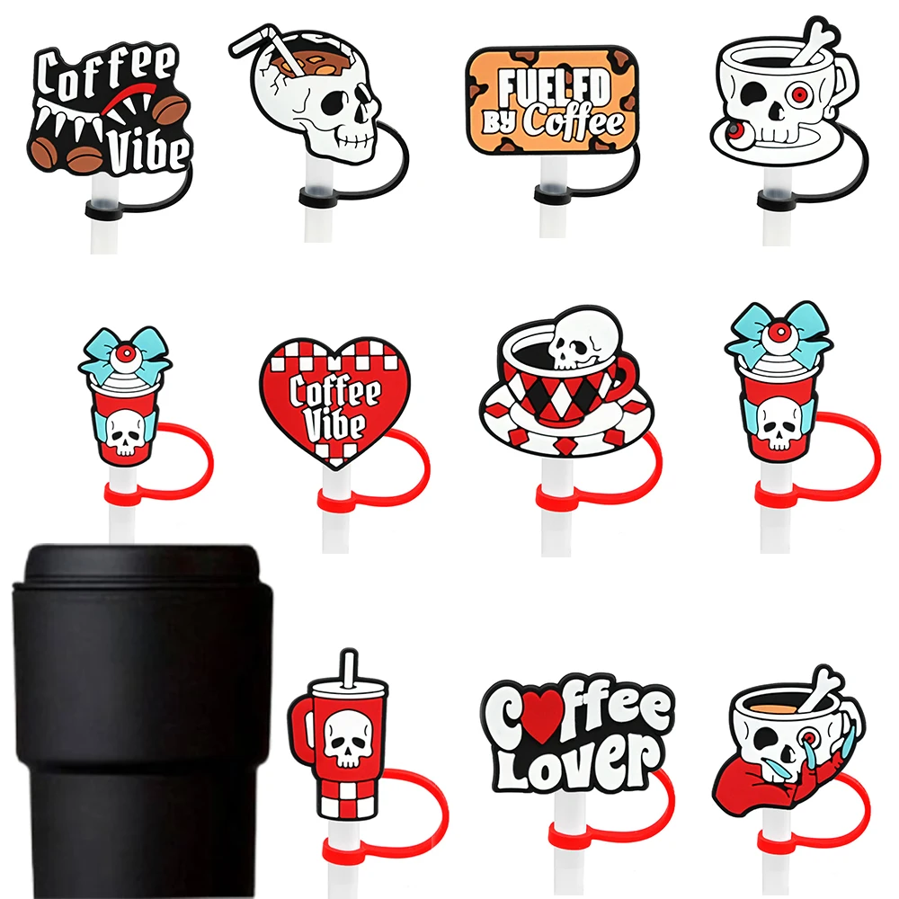 

MINISO 2025New 1-10pcs Skull Halloween Straw Covers For 10mm Dustproof Straw Topper Drinkware Plug Reusable DIY Party Decor