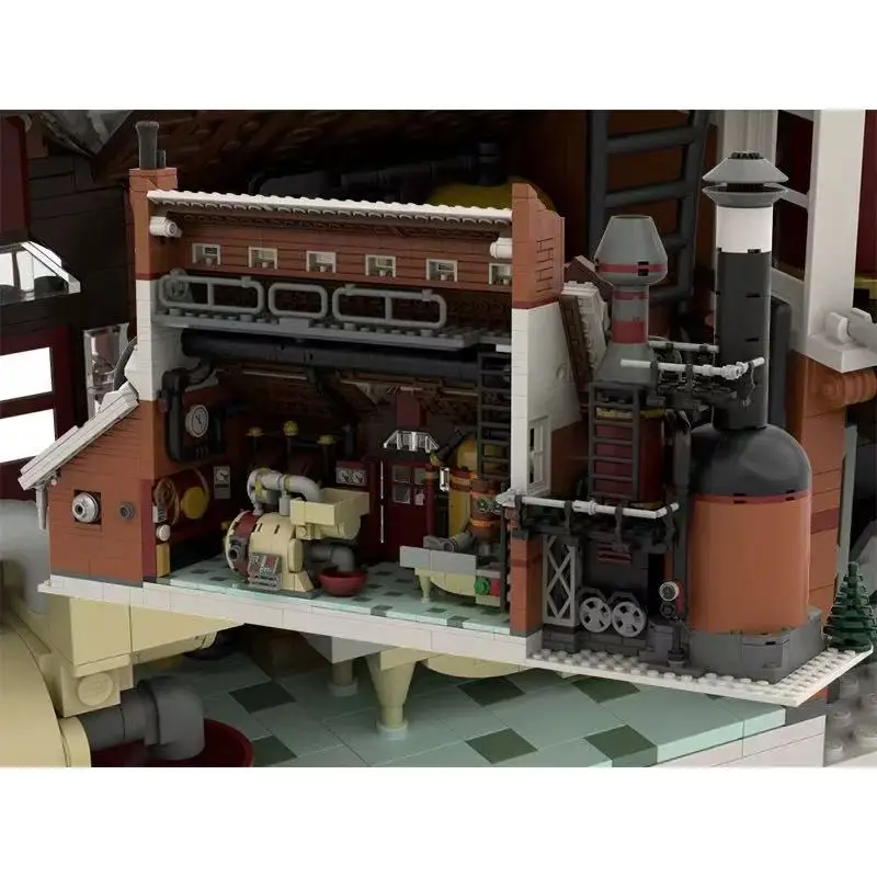 Moc inverno fábrica de chocolate bloco de construção conjunto casa neve cabana arquitetura montar ideia brinquedos diy crianças presentes natal