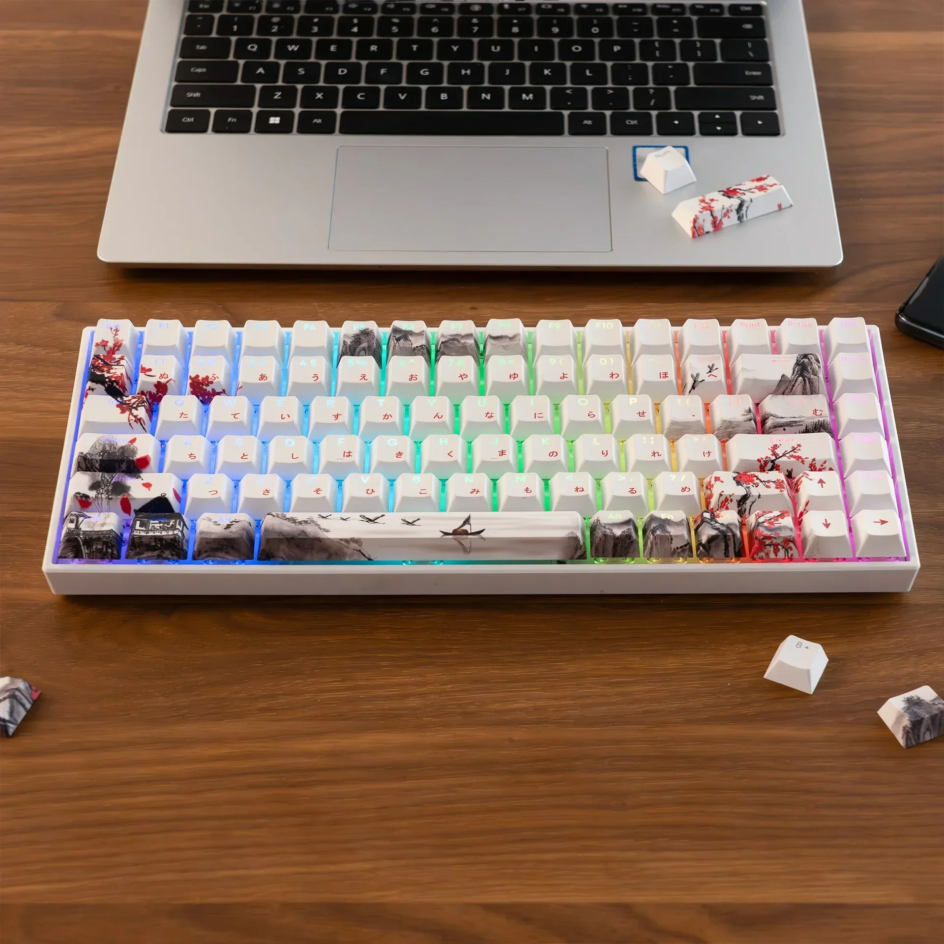 Tinta Dan cuci keyboard antik PBT huruf asli karakter tembus cahaya keycap teks Jepang