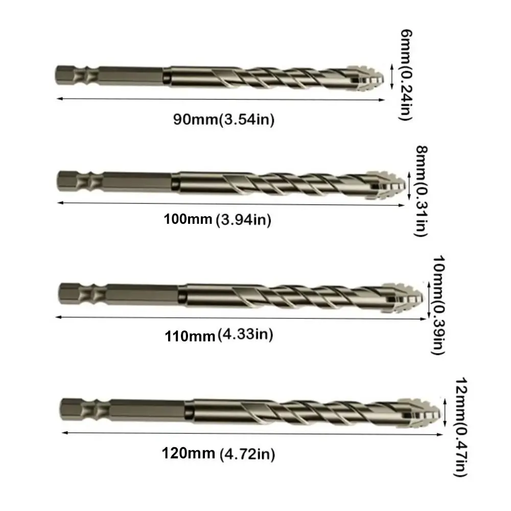 5pcs Four-Flute Eccentric Drill Bit 6/8/10/12mm High Hardness Drilling Head Precision Drilling Serrated Glass Tile Punching Bit