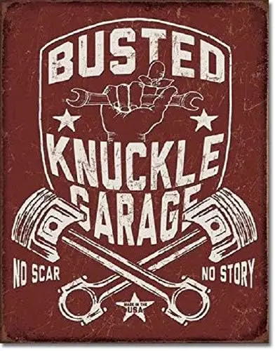 SRongmao Busted Knuckle Shield Hot Rod Garage Gas Service Retro Wall Decor Metal Tin Sign 1in-aluminum