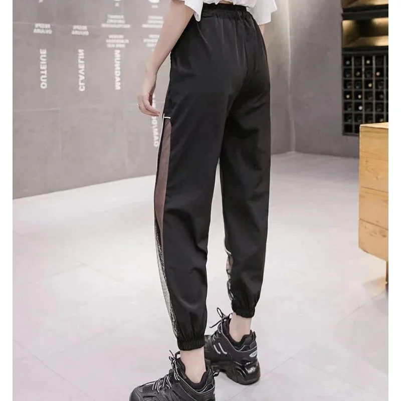 

Summer Women Sexy Mesh Patchwork Streetwear Thin Pants Sports Jogger High Waist Trousers Quick Drying Sweatpants Pantalones B398