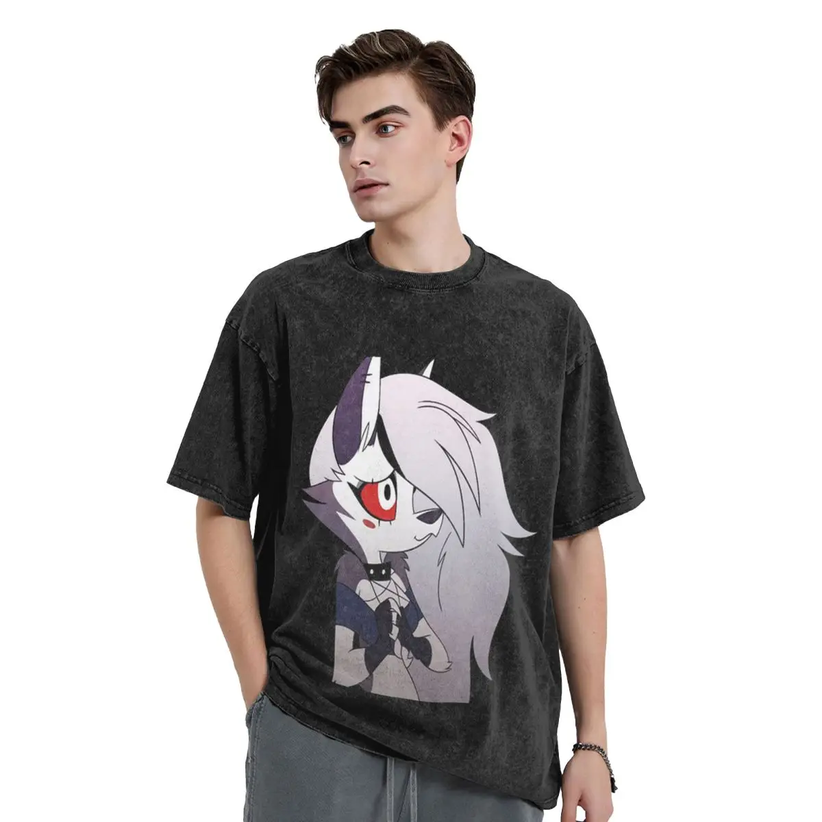 Helluva Boss Loona Washed T Shirts Oversized Short Sleeve Hip Hop T-Shirt Streetwear Tops Tees for Men Women