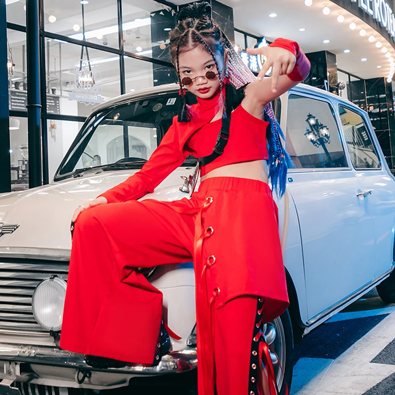 

Girls Jazz Dance Clothing Children Model Catwalk Costumes Kids Hip Hop Suit Street Dance Stage Clothes Red Hanfu Outfits DQL6743