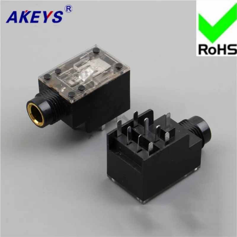 10 PC PJ-608C Gold-plated Transparent Cover 6.35MM Socket Microphone Socket 7/9-foot Stereo Sound Plate Earphone Socket