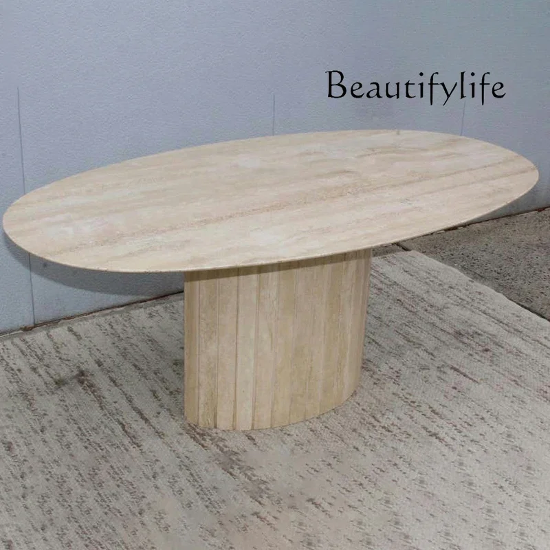 

M Marble Long Dining Table Simple Modern Negotiation Hotel Meeting Room Restaurant Light Luxury Oval Travertine Nordic Premium