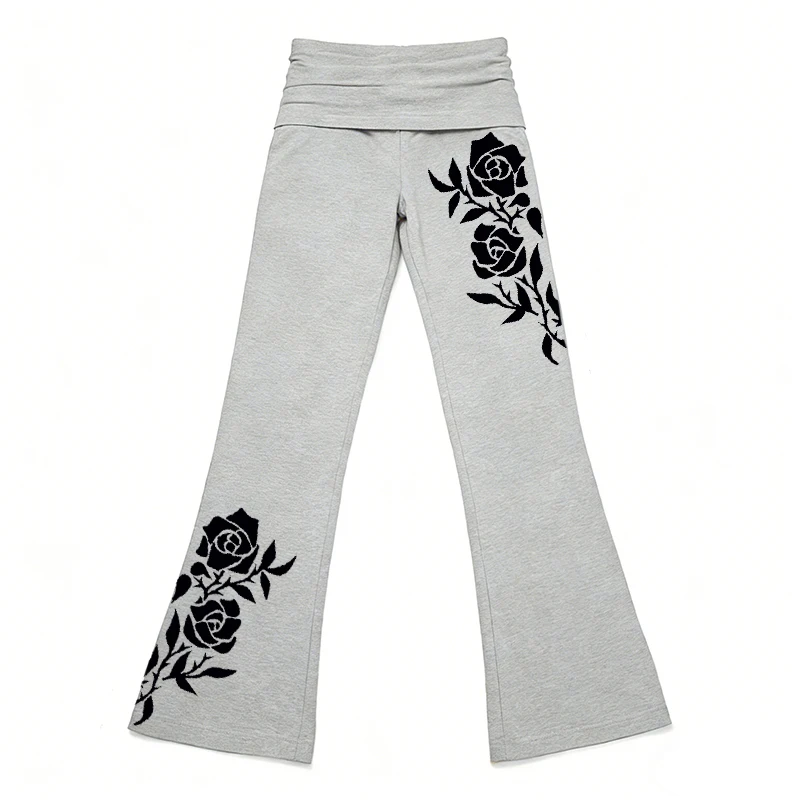 

новые женские расклешенные брюки в европейском и американском стиле с принтом роз, спортивные брюки, модные, простые, в повседневном стиле