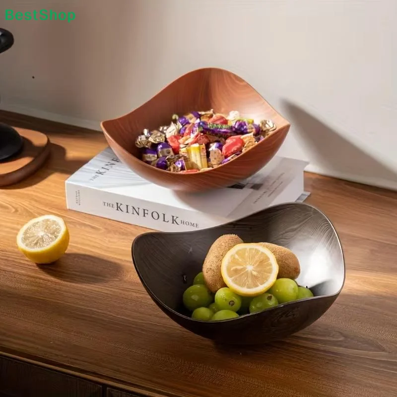 ♥ Moderne quadratische Obstschale – Holzmaserung Tisch-Aufbewahrungsschale für Snacks/Früchte, minimalistische Heimdekoration