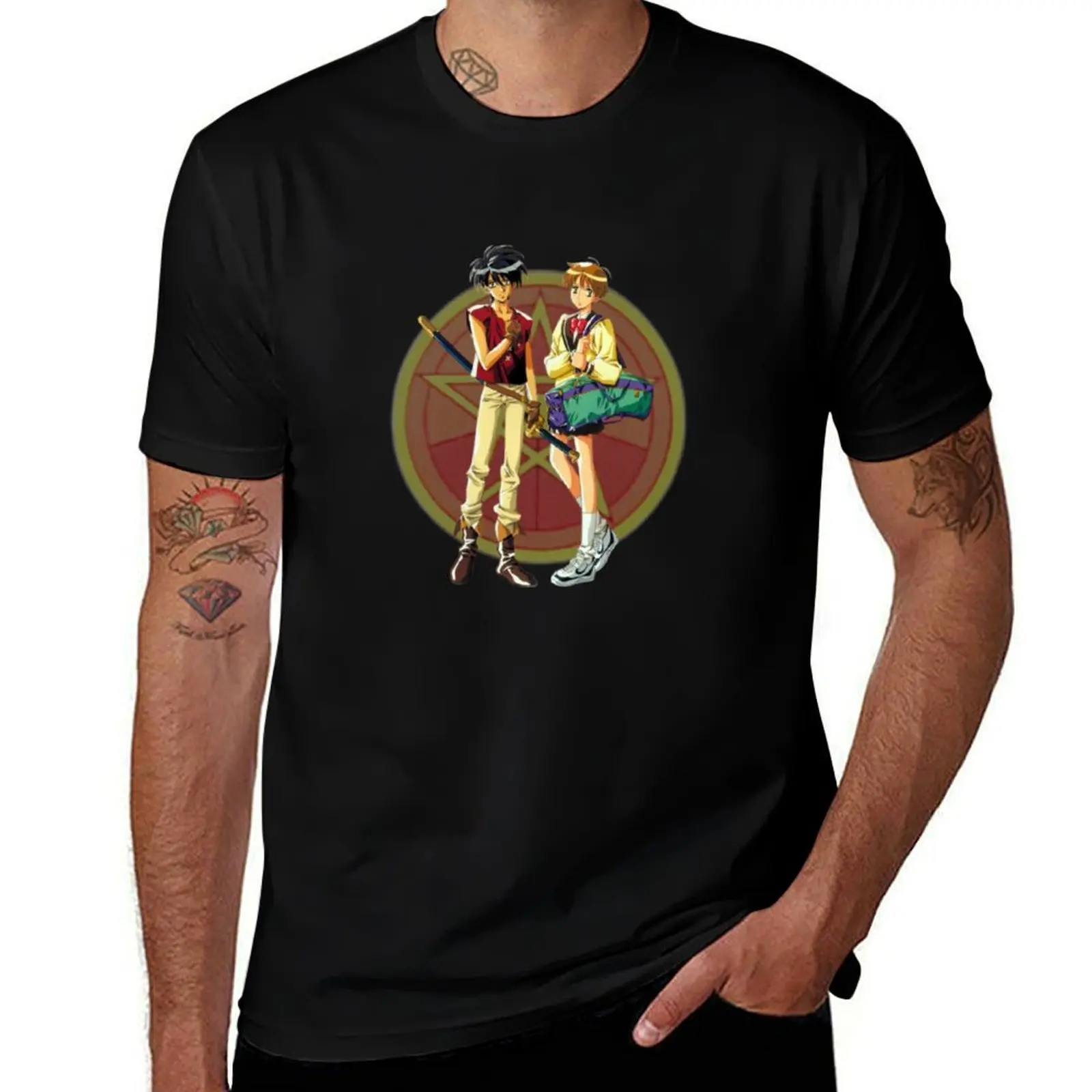 Van and Hitomi with Tarot Background - ORIGINAL by SillyFun.redbubble.com T-Shirt Fashion Print Casual Short Sleeve T-Shirt