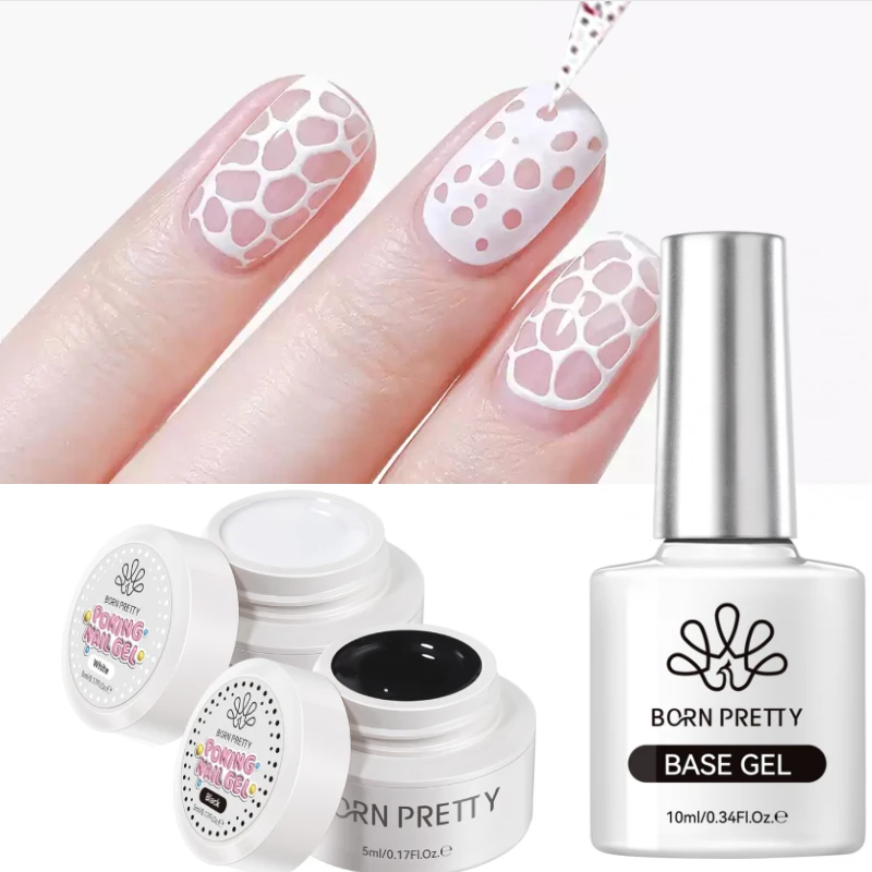 BORN PRETTY 5ml Nero Bianco Nail Poke Art Colla Gel Smalto per unghie Foro in pizzo Bolla Ocean Texture Onda Hollow Scolpire Nail Art