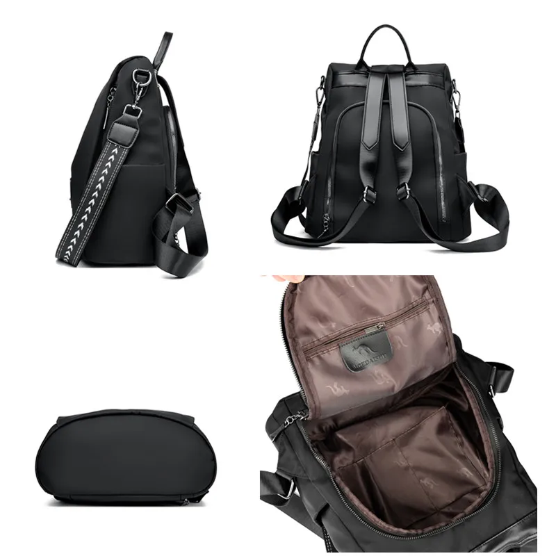 Mochila antirrobo multifunción de nailon para mujer, bolso de hombro simple, bolsos de viaje de ocio, Color sólido, nueva moda