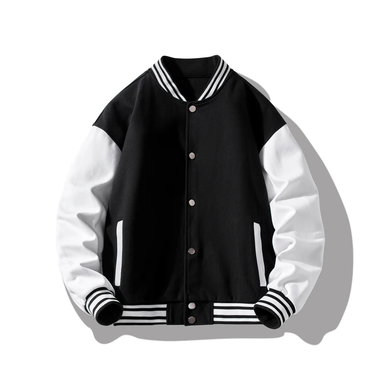 

Vintage American Baseball Jaet Oversize Bla White Splicing Men's Autumn Winter Trendy Outerwear Loose Fit Long Sve