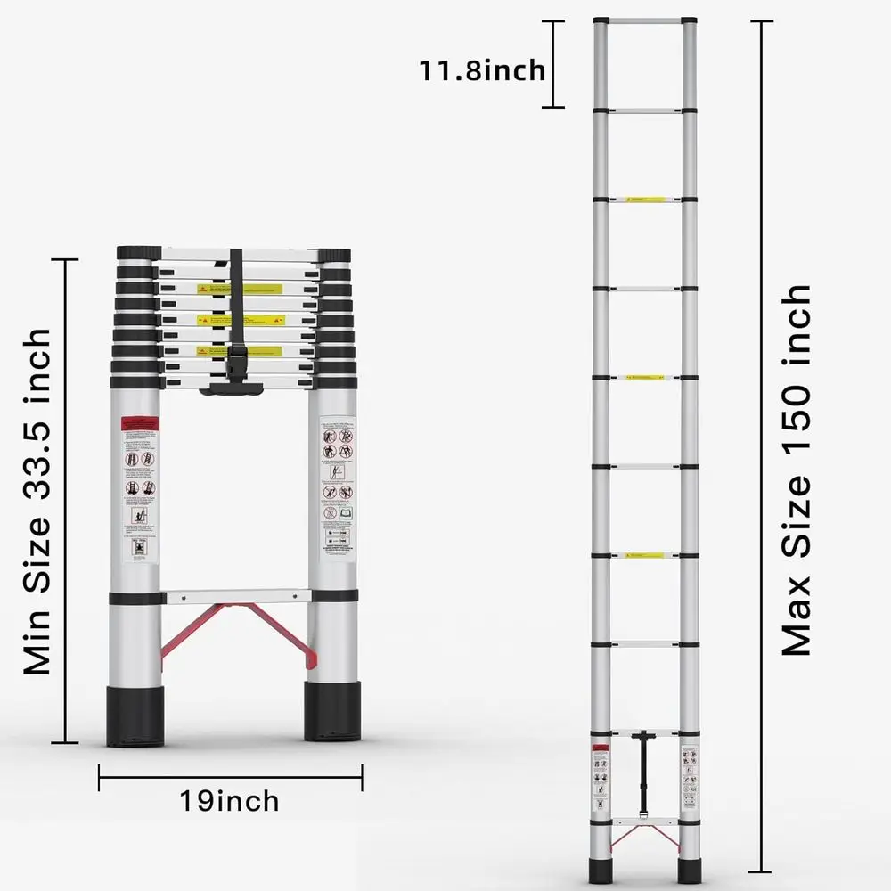 12,5FT Extensão Dobrável Escaleras Compact Dealuminio para Trabajo Escada Expansível Retrátil, 330lbs Max Capaci