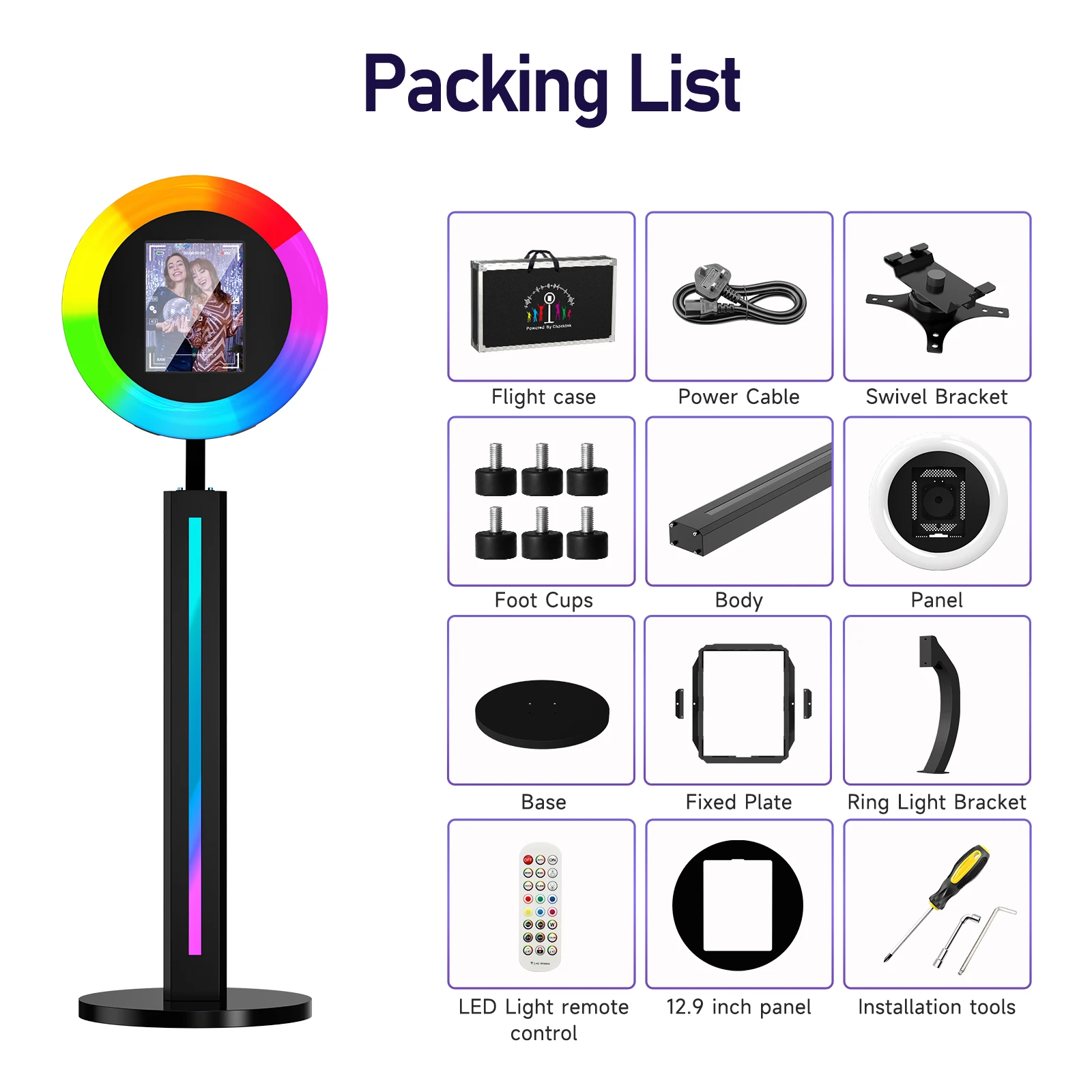 Portable Wedding Events Instant Magic Selfie Ipad Photo Booth Machine With Printer And Led Light