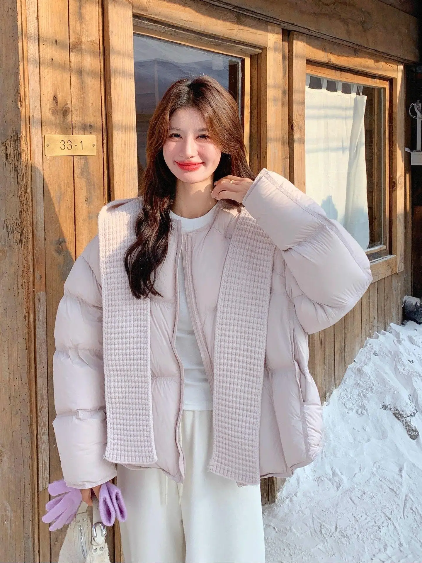 Staccabile lavorato a maglia con cappuccio rosa invernale da donna New Sle Cloud Puff caldo cotone Jaet Cappotto di cotone Capispalla Thiened Long Sl...