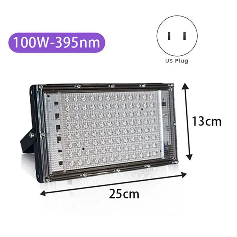 B84B-Led Uv Floodlight 100W 395Nm Curing Lights Outdoor Light Germicidal Lamp Ultraviolet Plug Lamps US Plug