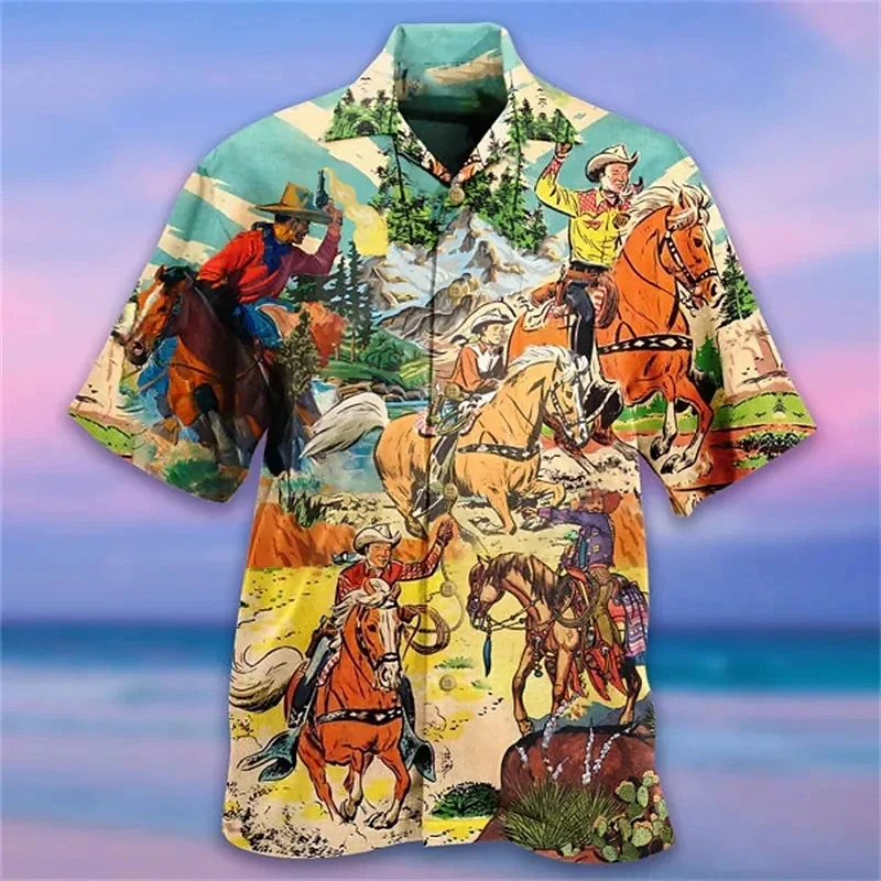 Chemise hawaienne homme tissu viscose fluide col revers impression squelette totem moto coupe ample tenue vacances plage