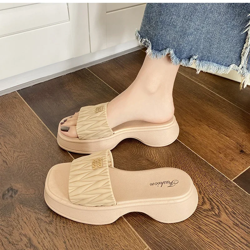 2024 Summer Women\'s Open Toe Casual Slippers Women Fashion Platform High Heel Female Slides Shoes Comfortable Wedge Sandals