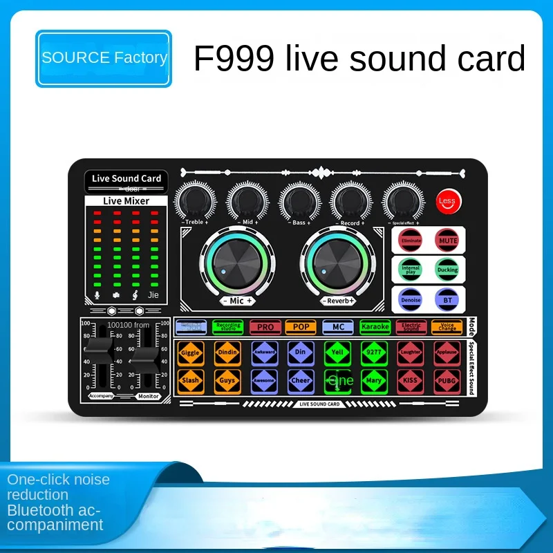 

Factory Supply English Version F999 Sound Card Network Red Live Broadcast Mobile Phone Computer Universal Colorful Light