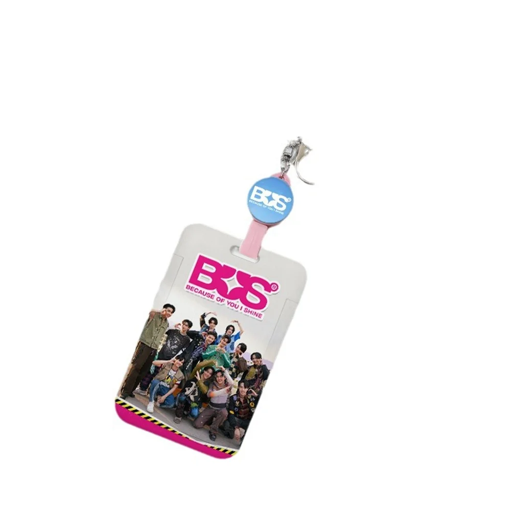 KPOP BUS Pushing Slider Keychain Double Sides Acrylic Keyring Pendant Idols Card Frame Boys Girls Students Bus Card Holder Gift